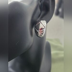 Silver Tone Geometric Dome Stud Earrings